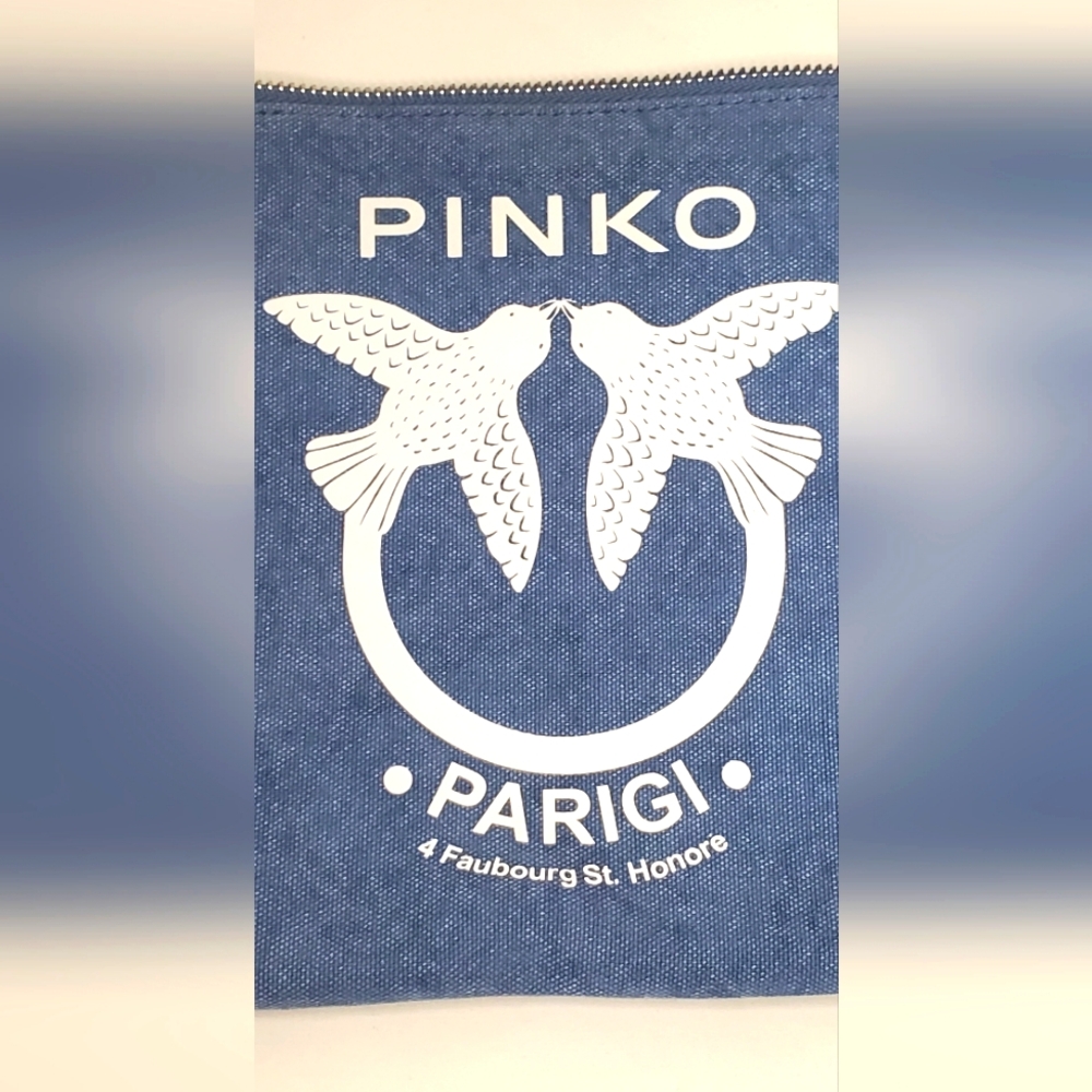 PINKO - "Parigi" Medium Size Denim Blue Canvas And Leather Wristlet/Clutch - Picture 12 of 12